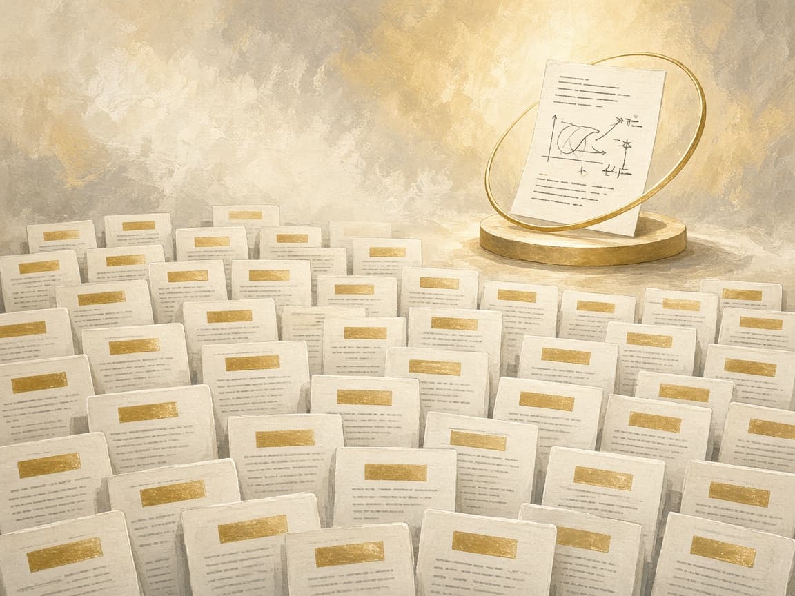 A long run of similar pages, with one short handwritten note from a late page set under a gold light